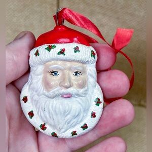 Vintage Santa Claus Ornament Ceramic Hand Painted Christmas Holiday Festive